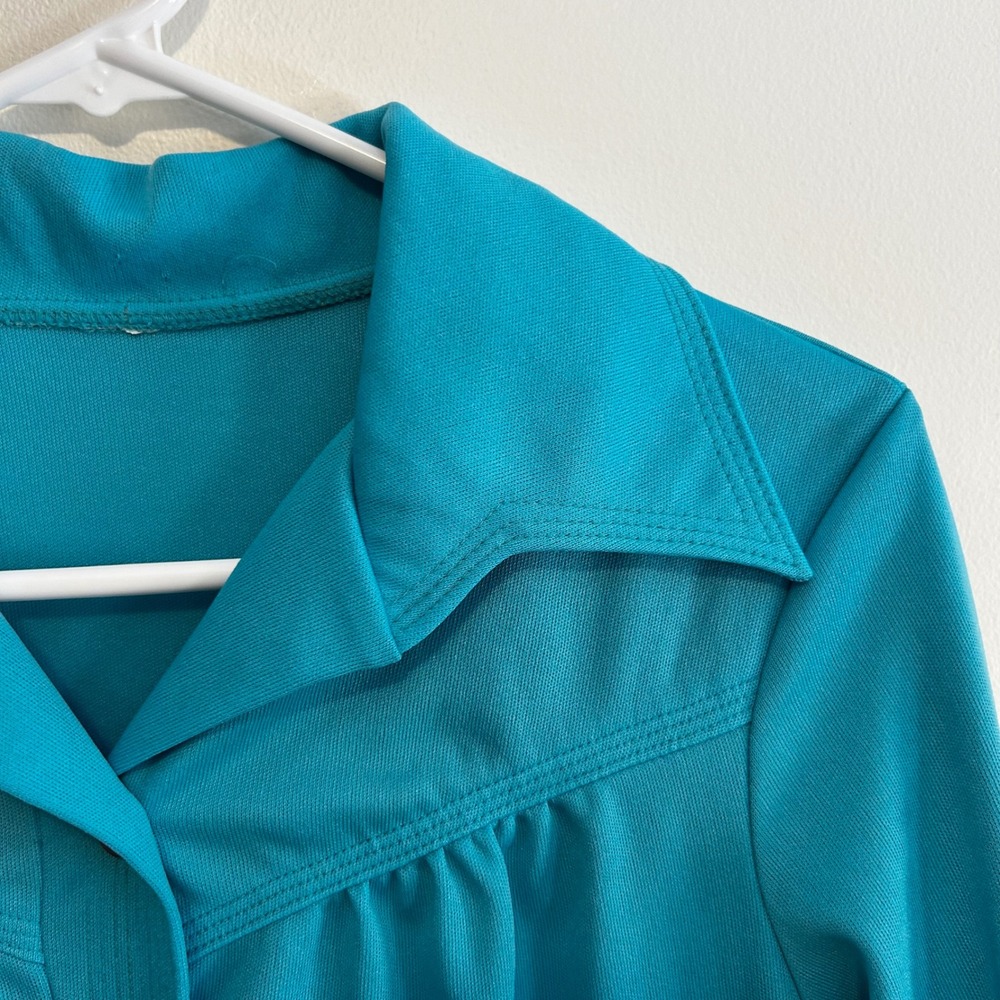 Vintage 70s Blue Dagger Collar Button Front Midi shirt-Dress Long Sleeve - Picture 4 of 7
